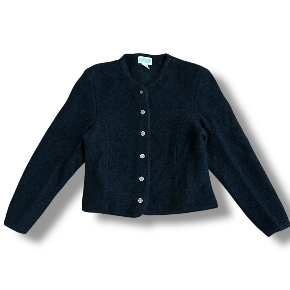 Lands’ End Vintage 100% Wool Black‎ Cardigan Jacket Women’s 12